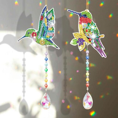 EEEKit DIY Diamond Art Kit for Adults, Hummingbird Diamonds Painting Suncatcher, Double Sided Wind Chime Diamond Dotz Kits, Crystal Gem Painting Hanging Ornament for Home Decor