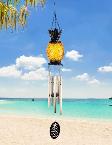MUMTOP Solar Wind Chime Pineapple Solar LED Light Tropical Windchimes Decorative Hanging Wind Bell for Porch Patio and Garden Decor