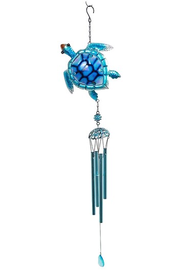 Comfy Hour Ocean Voyage Collection Metal Art 35" Sea Turtle Marine Wild Animal Windchime, Hanging Windbell, Blue