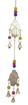 Purpledip Brass Wall Hanging 'Hamsa, Hand of Fatima': Good Luck Wind Chime (11831)