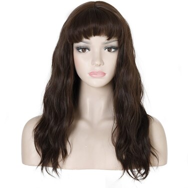 AMZCOS 80S Long Brown Wavy Wig for Women Synthetic Hair Cosplay Wigs for Halloween Costume
