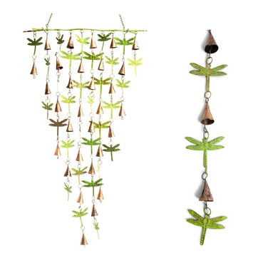 Happy Gardens Metal Dragonfly Wind Chime   Green &amp; Bronze Wings Wind Chimes Copper Patio Decorations