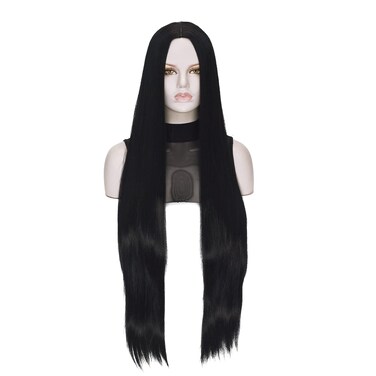 MORTICIA Womens 40" Long Straight Middle Parting Holiday Party Costume Cosplay and Daily Wig
