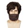 QACCF Mens Short Brown Curly Side Bang Shaggy Costume Hippie Wig and Facial Beard