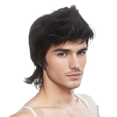 MEDISIFA Black Shaggy Men Wigs Layered 80s Wig 70s Disco Party Mens Women Wigs for Rocking 80s Them Party Cosplay Costume Anime