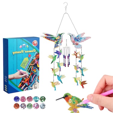 DIY Wind Chime Kit,Diamond Painting Kits,Sparkling Rhinestone Diamond Art Set,Hummingbird Diamond Painting Wind Chimes are Window Hangings Home Decor and Gifts,Diamond Art Kits for Adults