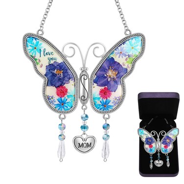 Butterfly Metal Suncatcher Wind Chimes with Gift Box Butterfly Home Decor Garden Patio Window Pendant for Mother's Day Birthday Grandma's Gifts