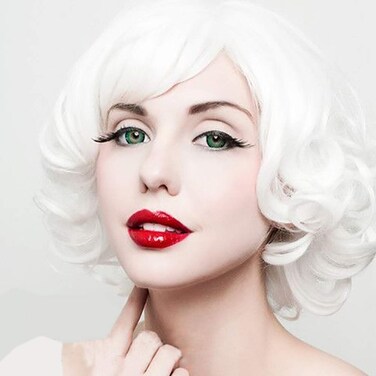 STfantasy White Curly Wigs with Bangs for Mrs Claus Cosplay Costume Short Layered Synthetic Hair Party Short Curling Wig