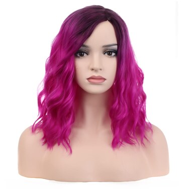 incohair 14 Inches Hot Pink Ombre Wigs for Women Short Curly Wavy Bob Wigs Ombre Hot Pink Wigs Side Part Synthetic Cosplay Party Daily Wigs Wig Cap Included