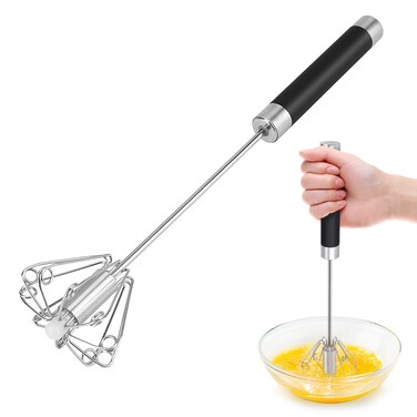 Manual Whisk Egg Beater, Stainless Steel Egg Whisk Hand Push Rotary Whisk Blender Manual Blender Rotatable Egg Beater Whisk Hand Semi Automatic Egg Whisk for Home Kitchen Baking Tool