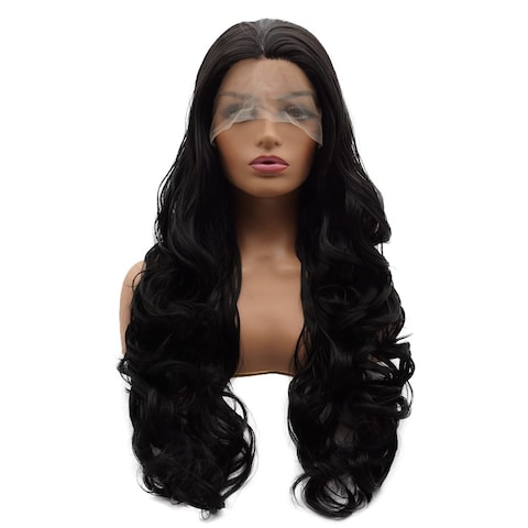 LUSHY BEAUTY Hair Synthetic Lace Front Wig Wavy Long 26inch Black Heavy Density Heat Resistant Realistic Wig
