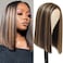 Short Synthetic Bob Wig For Black Women 4/27 Highlight Ombre Bob Wig Straight Synthetic Brown Mixed Blonde Wig 14inch Shoulder Length Wigs For Women Middle Part Wigs For Daily Use(P4/27,14inch)