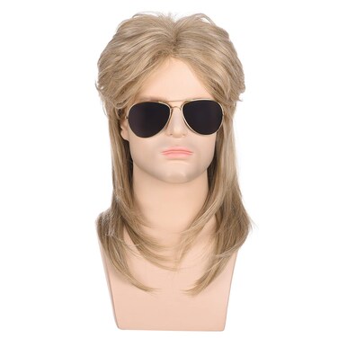 morvally Men&acirc;&euro;&trade;s 70s 80s Mullet Style Blonde Hair Wig Glam Rock-Rocker Wig Perfect for Halloween, Cosplay, DIY Themed Costume Party