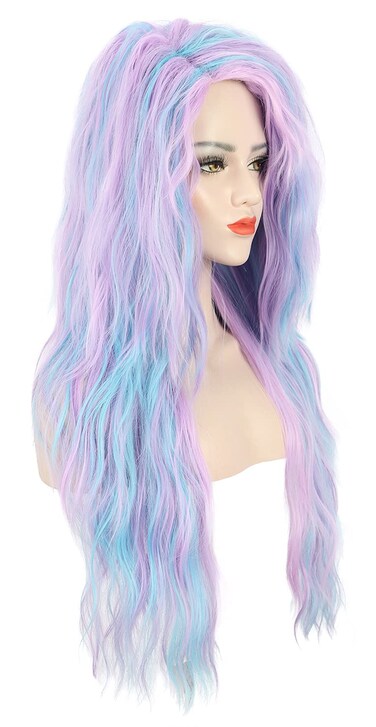 karlery 30'' Adult Women Long Wave Blue and Purple Wig Halloween Cosplay Costume Party Wig