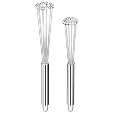 2 Pieces Stainless Steel Ball Whisk Wire Egg Whisk Set Kitchen Whisks for Cooking, Blending, Whisking, Beating, Stirring (10 Inch and 12 Inch)