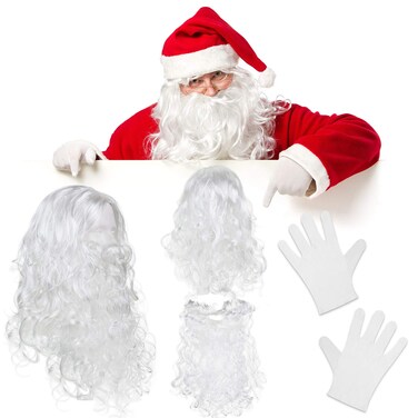 3 Pieces Christmas Santa Costume Set Funny Wig Glove and Beard for Christmas Party