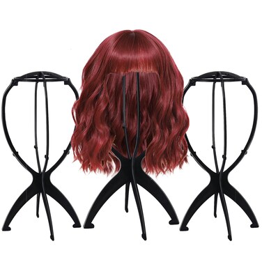 Wig Stand 3 Pack Wig Head Stand Black Portable Collapsible Wig Holder for Multiple Wigs