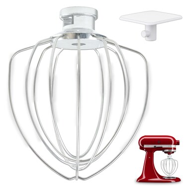 K45WW 6-Wire Whip Attachment fits Kitchenaid Tilt -Head Stand Mixer, Stainless Steel Flour Cake Balloon Whisk, Egg Heavy Cream Beater, Whisk Attachment Replacement, to Whip Egg Whites, Cakes