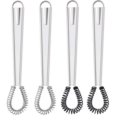 4 Pieces Egg Beater Stainless Steel Mini Spring Coil Whisk Silicone Whisk Hand Held Sauce Stirrer Blender Milk Frother Foamer Coffee Mixer