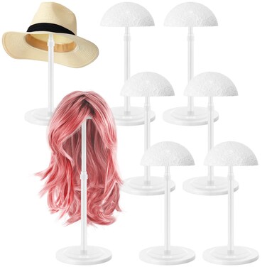 Tatuo 6 Pcs 9.8"-17.7" Adjustable Height Wig Holder, Non-Slip Wig Stand Portable Wig Head Holder Sturdy Travel Wig Storage for Multiple Wigs and Hats Styling Drying Display (White)