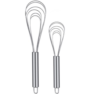 Patelai 2 Pieces Flat Whisk Stainless Steel Flat Wire Egg Whisk Set 8 Inch and 10 Inch Portable Kitchen Sauce Whisks for Cooking Blending Beating Stirring Mixing