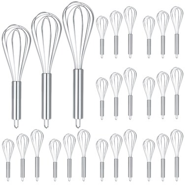 Domensi 24 Pcs Stainless Steel Whisks Set 8" 10" 12" Kitchen Whisks for Cooking Heat Resistant Stainless Steel Balloon Wire Whisks Bulk for Non Stick Cookware Blending Stirring Baking
