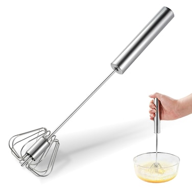 Sibba Egg Whisk Stainless Steel Semi-automatic Egg Whisk Blender Versatile Tool Hand Push Egg Whisk Rotary Mixer Stirrer Tool Beating Kitchen Utensil Milk Frother Foaming for Cooking Egg Creamy Coffee
