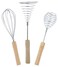Long Kitchen Hand Wire Egg Whisker - Pack of 3 - Stainless Steel Whipper with Wooden Handle Heavy Duty Handled Food Whisk