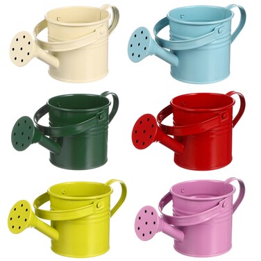 Watering Can Kids Small Watering Can, Metal Watering Can for Outdoor Plants, Children Iron Mini Watering Can for Garden Yarde Home Plants Flower (Mixed Style, 6Pcs)