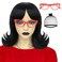 JoneTing Linda wig Short Black Flip Bob Wig for Women&atilde;&euro;+1 Wig Cap +1 Red Glasses&atilde;&euro;&lsquo; Short Bob Wig Black Synthetic Hair Wig for Costume Halloween Party Cosplay