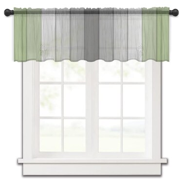 Sage Green Barn Wood Sheer Window Valance Rod Pocket Valance Curtain, Rustic Green Gray Ombre Semi Sheer Drapery for Bedroom Kitchen Window Decor Curtains, 1 Panel 54"x18