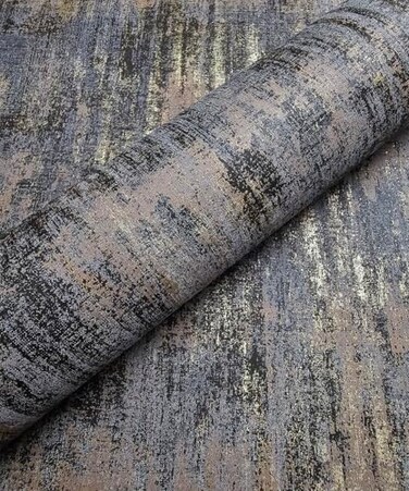 Kamildecor Black Gold Blue Textured Wallpaper Distressed Industrial Metallic Peel and Stick Wallpaper 17.7in x 19.68ft Self Adhesive Contact Paper