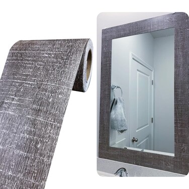 11 Yard Grey Wood Grain Wallpaper Bathroom Mirror Frame Sticker, Various Room Applications, Self-Adhesive Wall Sticker