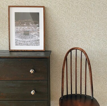 RollsRolla William Morris Neutral Beige Botanical Leaf Peel and Stick Wallpaper - Temporary Wallpaper for Accent Wall, Bedroom, Bathroom, Living Room