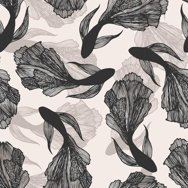 VaryFloral Black Goldfish Wallpaper Peel and Stick Beige Abstract Fish Wallpaper for Bedroom Sticky Removable Japanese Underwater World Wall Paper 12"x118" Neutral Fish Contact Paper for Cabinet Shelf