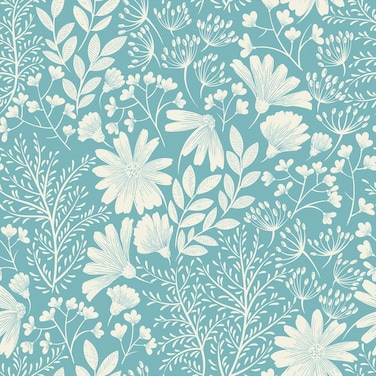 Wallercity Light Blue Floral Peel and Stick Wallpaper Self Adhesive Daisy Leaf White/Blue Wallpapers Removable Leaves Contact Paper for Cabinets Drawers 17.5''x118'' Vinyl Boho Removable Wall Paper