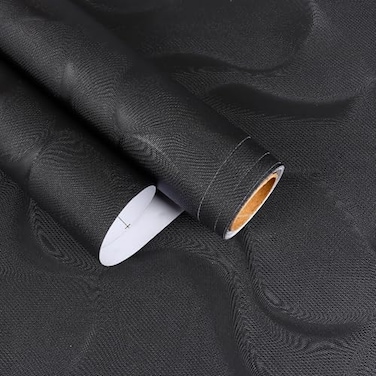 EaseStick Black Wallpaper Peel and Stick Textured Black Contact Paper 15.7''x160'' Self Adhesive Embossed Black Geometric 3D Wallpaper Waterproof Removable Matte Black Vinyl Wrap for Cabinets Bedroom