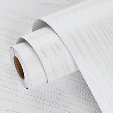 Wallercity White Wood Peel and Stick Wallpaper for Kitchen Cabinets White Contact Paper for Countertops Wooden Textured Contact Paper Stick and Peel Wall Paper for Shelf Liner Waterproof 15.8" X 118