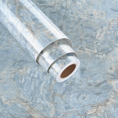 Blue Marble Contact Paper Cream Wallpaper Peel and Stick Countertops Glossy Kitchen Wallpaper Removable Marble Sticker Countertop Stick on Wallpapers for Cabinets Bathroom Desk 15.75"x78