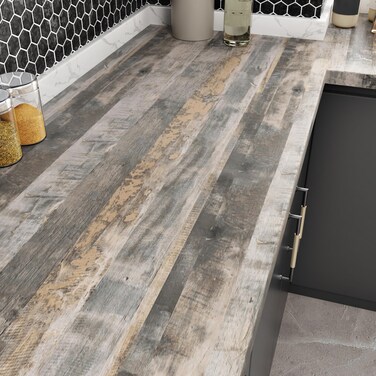 Skyblur 15.7"X118" Grey Shiplaps Wood Contact Paper for Countertops Peel and Stick Contact Paper Waterproof Distressed Wood Wallpaper for Bedroom Kitchen Cabinets Wood Grain Faux Plank Look Vinyl