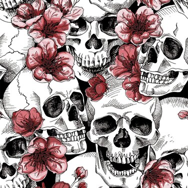 XYZshop Halloween Peel and Stick Sugar Skull Floral Wallpaper Black/White/Pink Waterproof Thick Self-Adhesive Contact Paper for Bedroom Decor 17.3" x 236.2&acirc;&euro;&oelig;