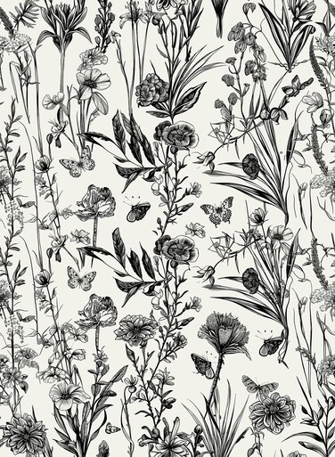 GLOW4U Black White Botanical Floral Shelf Liner Contact Paper Peel and Stick Botanical Wallpaper for Walls Cabinets Dresser Drawer Bedroom Bathroom Kitchen Furniture Decal