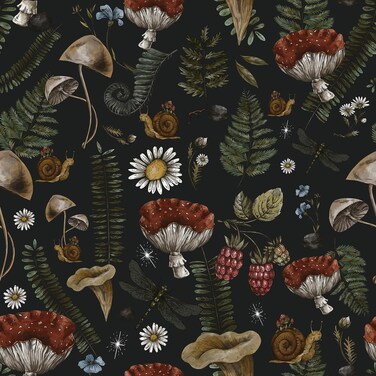 CRE8TIVE 24"x118" Mushroom Fern Leaf Wallpaper Daisy Floral Peel and Stick Wallpaper Tropical Forest Dragonfly Snail Floral Contact Paper Self Adhesive Removable Vinyl Roll for Bathroom Living Room