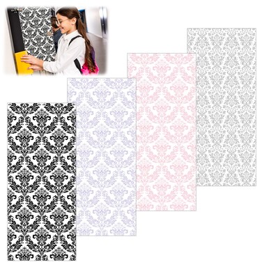 4 Pieces School Locker Magnetic Wallpaper Art Magnetic Deluxe Locker Wallpaper Trimmable Locker Magnetic Wall Covering Removable Damask Wallpaper for Decorative Locker (Black, Gray, Pink, Purple)