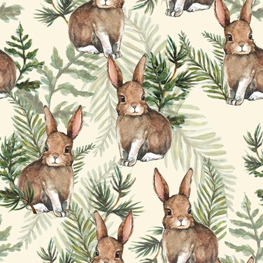VaryStyle 17.7"x118" Woodland Bunny Wallpaper Forest Cute Rabbit Animal Peel and Stick Wallpaper Watercolor Hand Drawn Contact Paper Self Adhesive Removable Wallpaper for Nursery Bedroom Cabinets