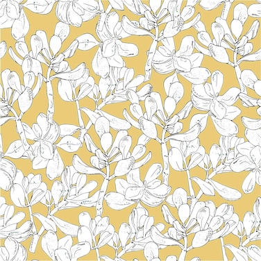 Blooming Wall DPYC09 Blooming White Flowers on Yellow Background Textured Peel and Stick Wallpaper Self-Adhesive Prepasted Wallpaper Wall Decor