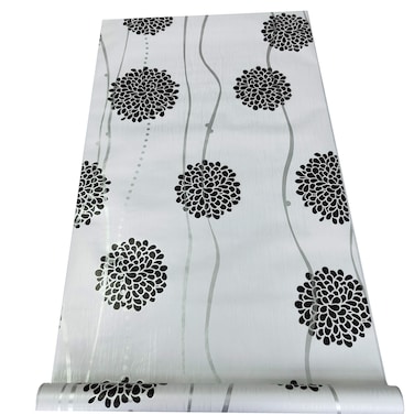 D9073 Black and White Peel and Stick Wallpaper Floral Daisy 1.48ft x 9.8ft Flower Self Adhesive Removable Stick on Wallpaper Covering for Accent Bedroom Livingroom Walls