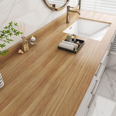 LaCheery Thick Maple Wood Countertop Contact Paper 160 x 36 Inch Extra Wide Peel and Stick Wallpaper Brown Wood Grain Contact Paper Waterproof for Kitchen Bathroom Countertops Self Adhesive Vinyl Wrap