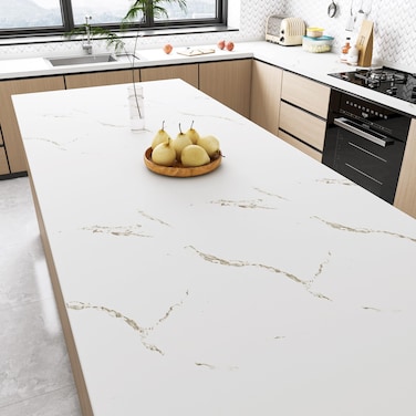 LaCheery Thick White Marble Contact Paper 160x36 Inch White Marble Peel and Stick Countertop Waterproof Matte Vinyl Wrap for Countertops Extra Wide Marble Wallpaper for Bathroom Kitchen Counters Walls