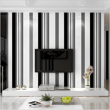 Q QIHANG Modern Minimalist Non-Woven Wallpaper Fashion Black and White Gray Stripes Living Room Bedroom TV Background Wall Shop Decoration 20.87" Wx393.7 L Non-Pasted
